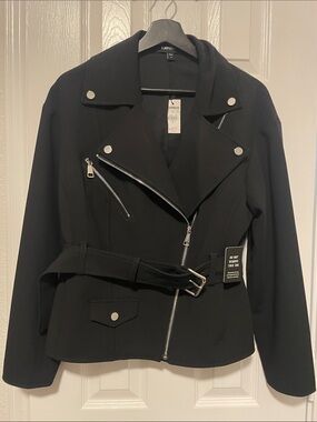Express Black Belted Moto Jacket with Silver Hardware